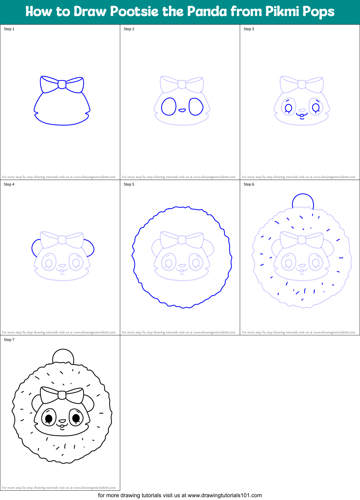 How to Draw Pootsie the Panda from Pikmi Pops Printable Step by Step
