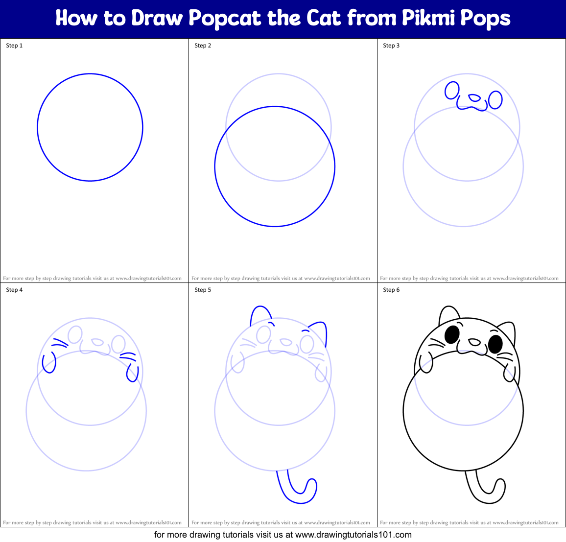 How to Draw Popcat the Cat from Pikmi Pops Printable Step by Step