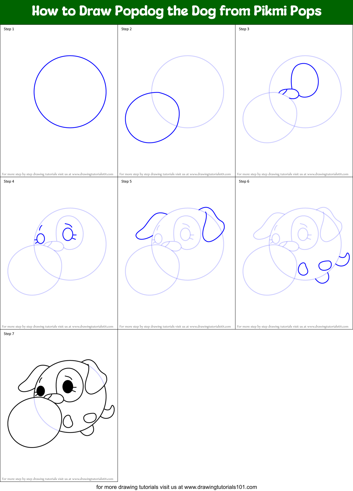 How to Draw Popdog the Dog from Pikmi Pops Printable Step by Step
