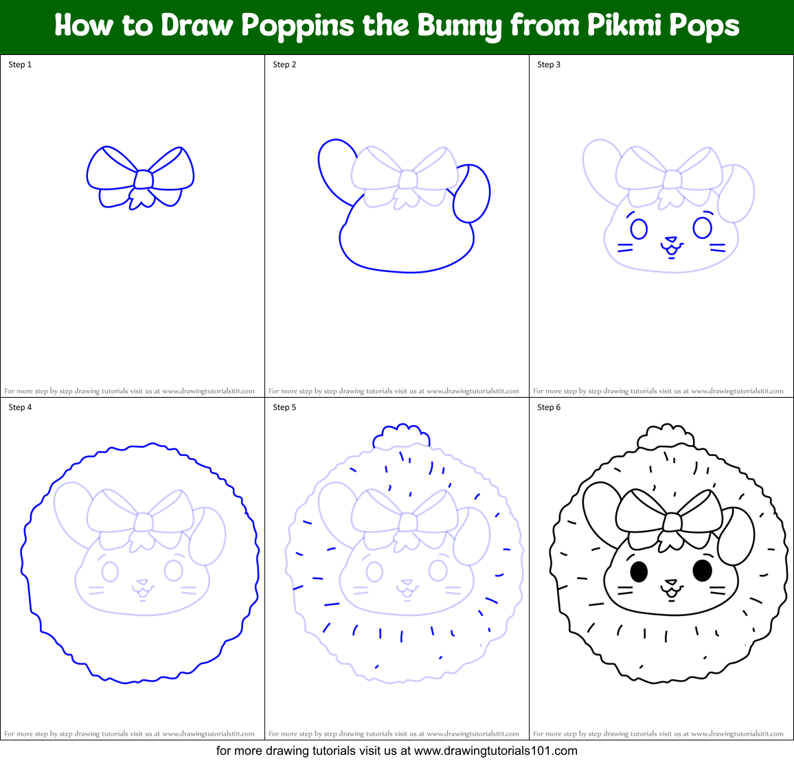 How to Draw Poppins the Bunny from Pikmi Pops Printable Step by Step