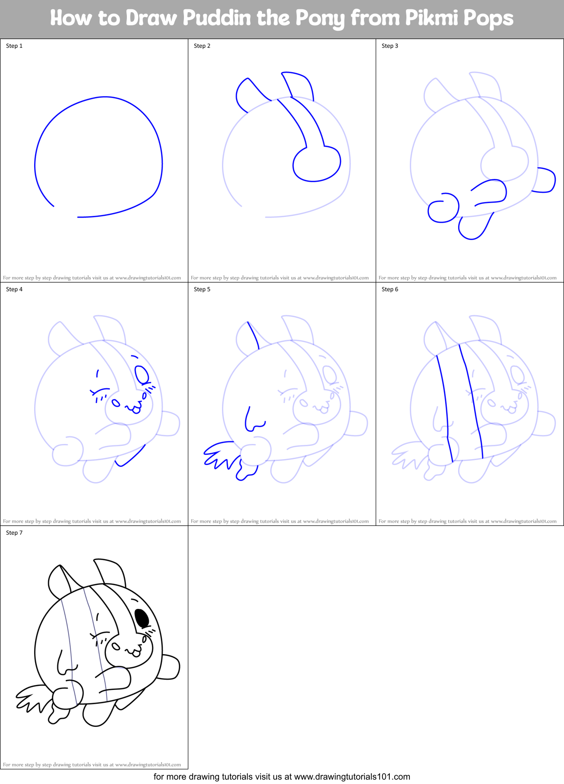How to Draw Puddin the Pony from Pikmi Pops Printable Step by Step