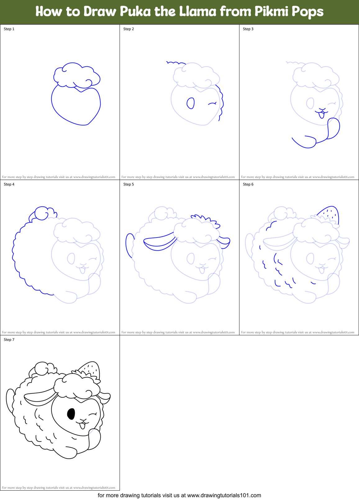 How to Draw Puka the Llama from Pikmi Pops Printable Step by Step