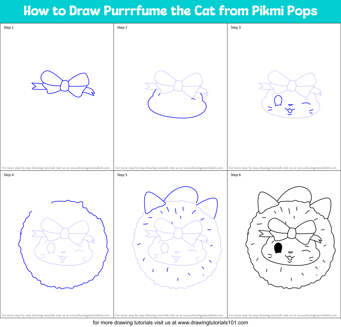 How to Draw Purrrfume the Cat from Pikmi Pops Printable Step by Step