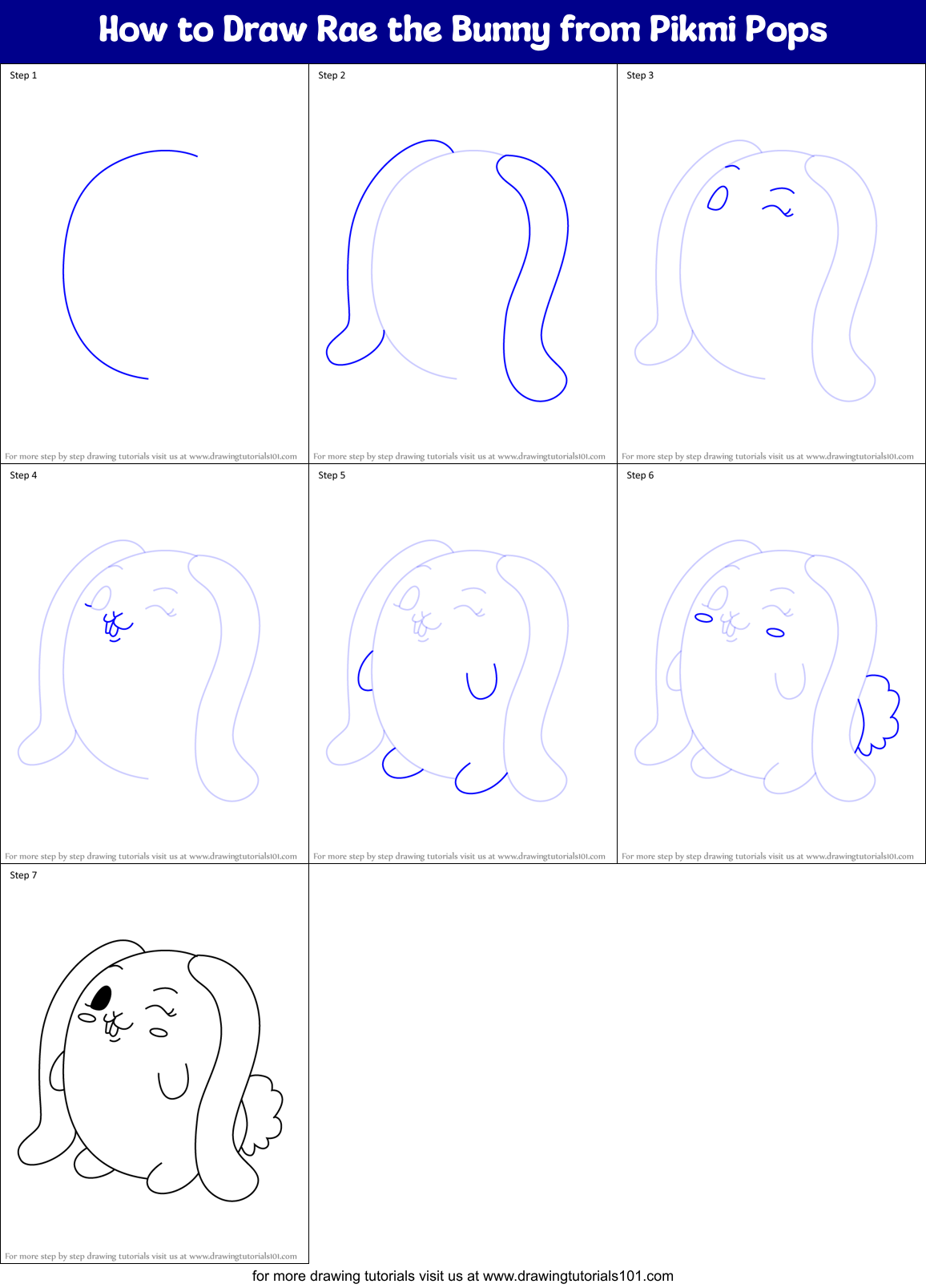 How to Draw Rae the Bunny from Pikmi Pops Printable Step by Step