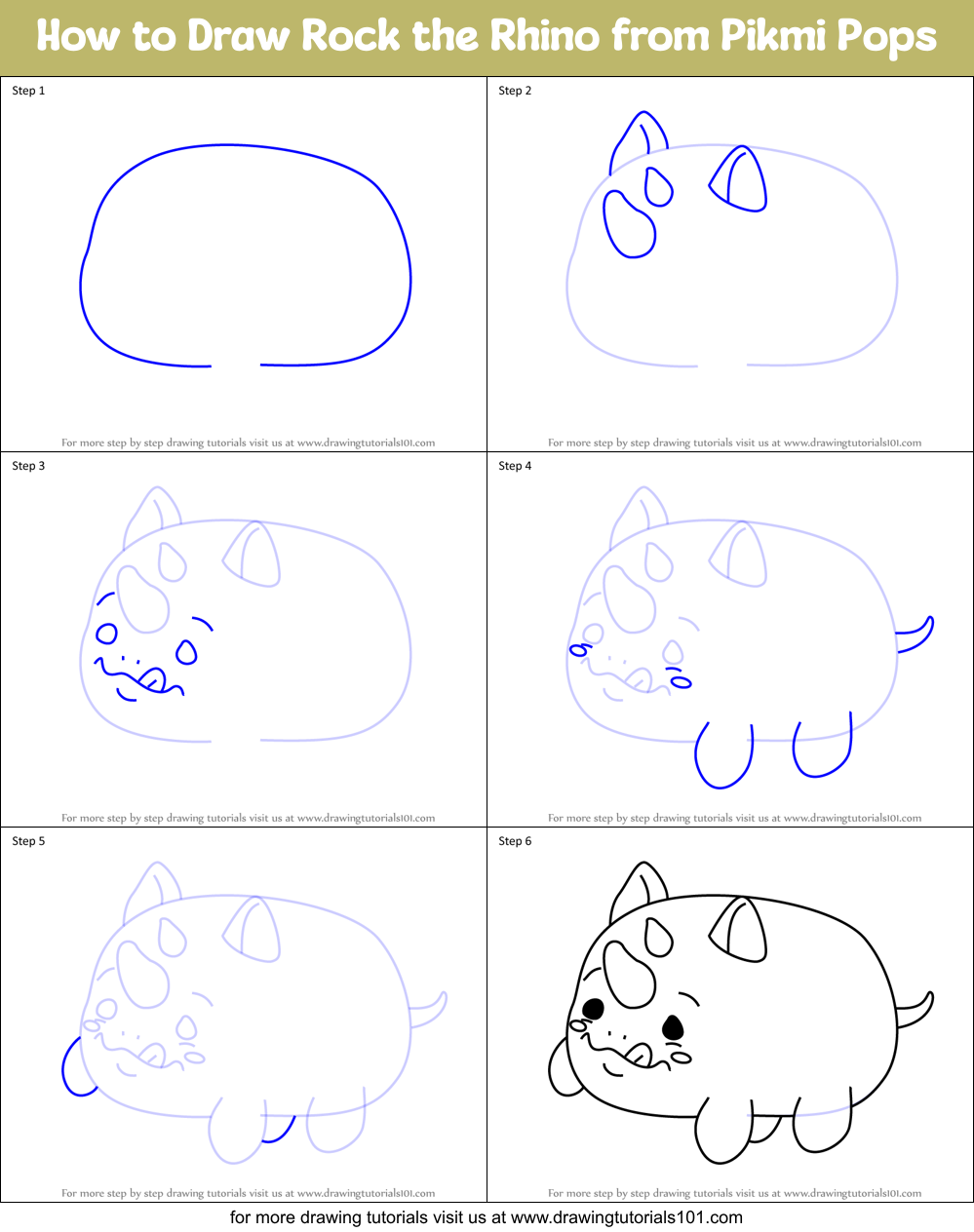 How to Draw Rock the Rhino from Pikmi Pops Printable Step by Step