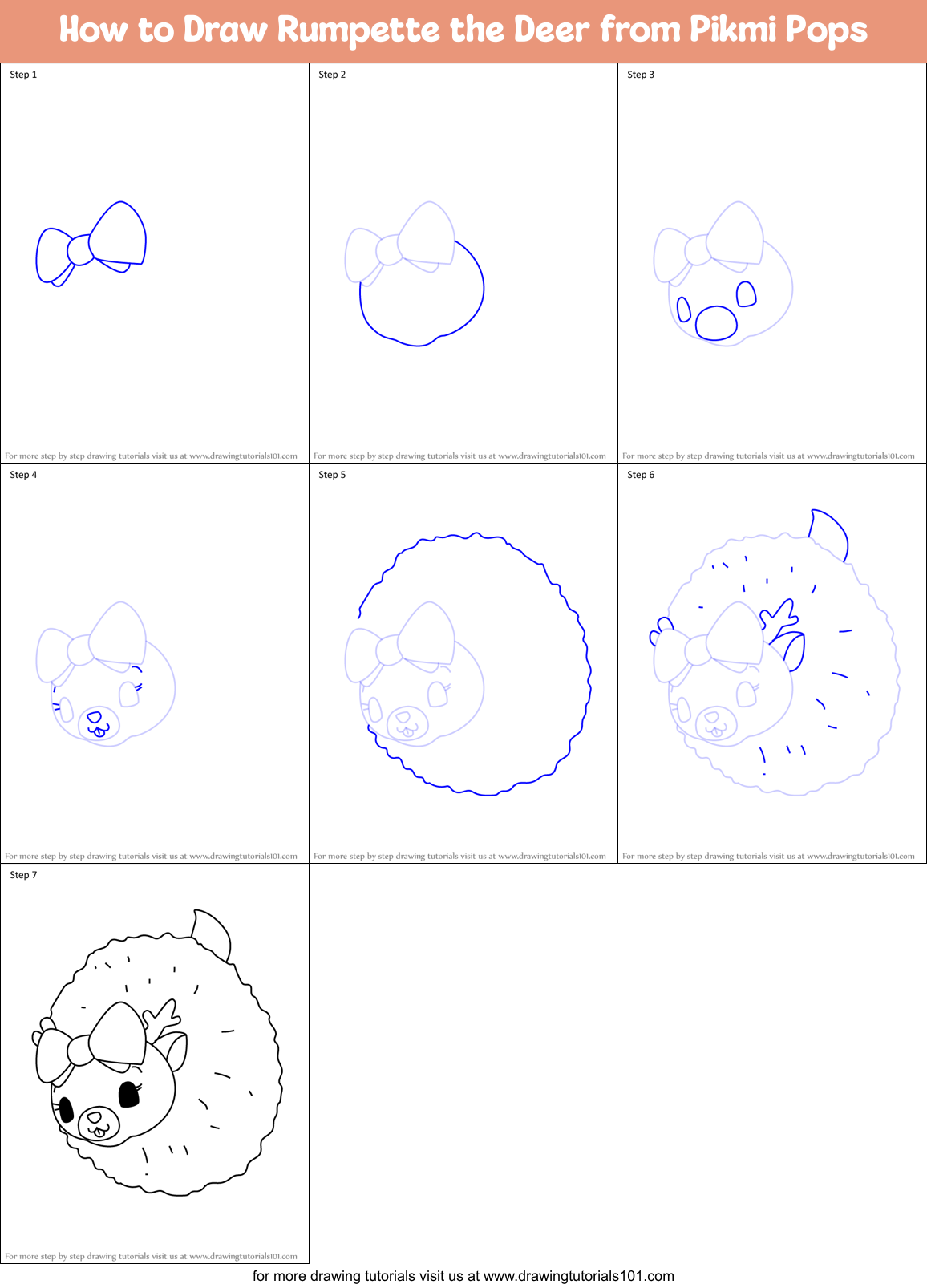 How to Draw Rumpette the Deer from Pikmi Pops Printable Step by Step