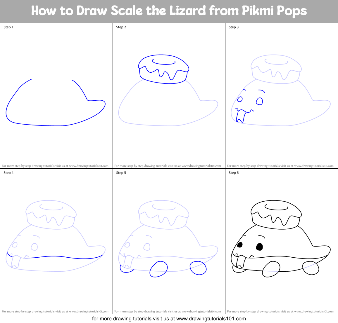 How to Draw Scale the Lizard from Pikmi Pops Printable Step by Step