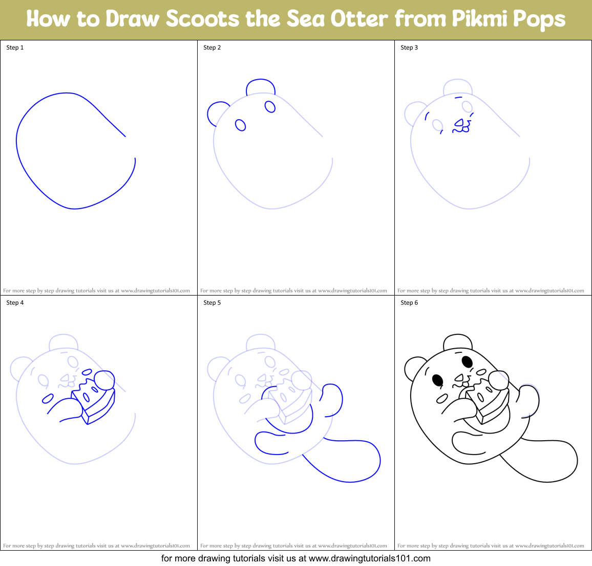 How to Draw Scoots the Sea Otter from Pikmi Pops Printable Step by Step