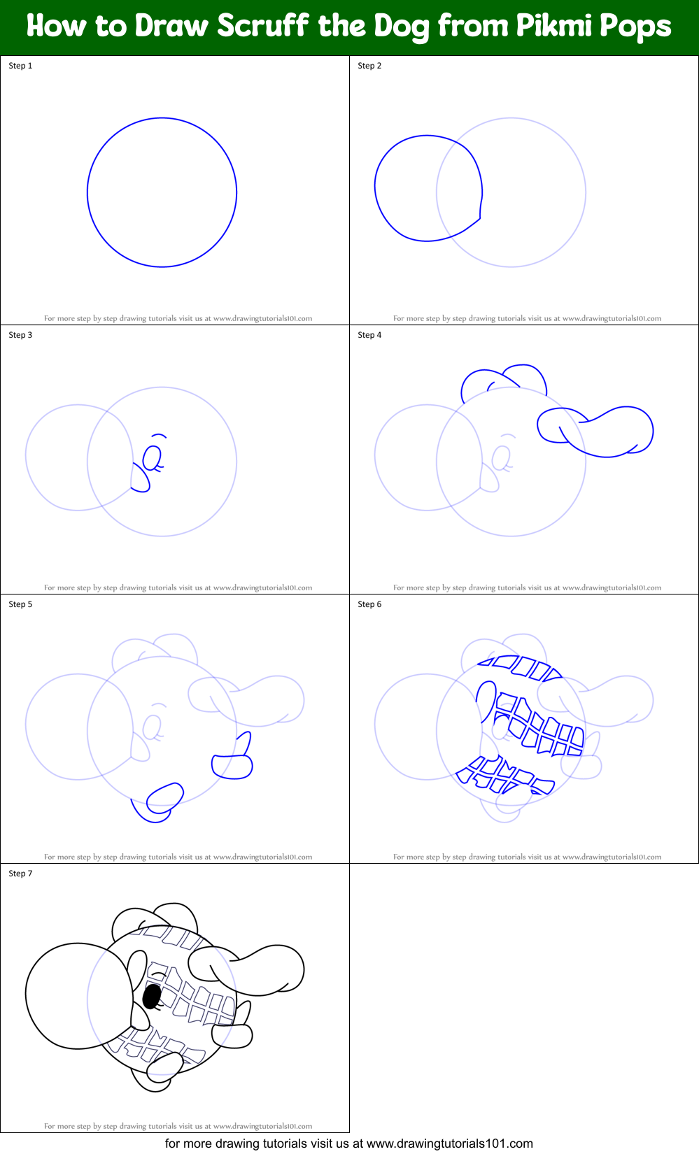 How to Draw Scruff the Dog from Pikmi Pops Printable Step by Step