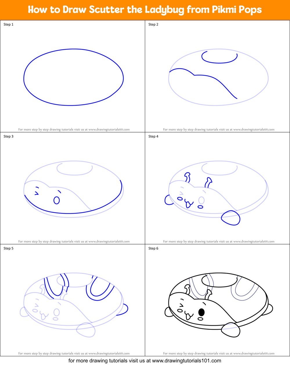 How to Draw Scutter the Ladybug from Pikmi Pops Printable Step by Step