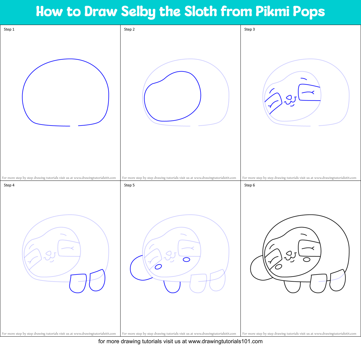 How to Draw Selby the Sloth from Pikmi Pops Printable Step by Step