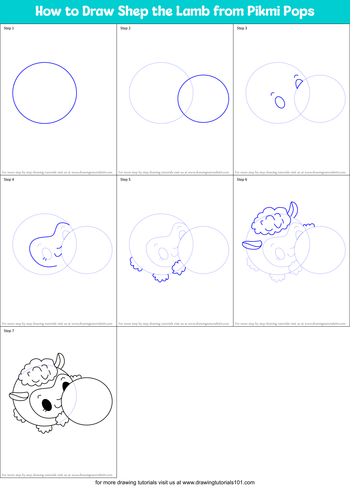 How to Draw Shep the Lamb from Pikmi Pops Printable Step by Step