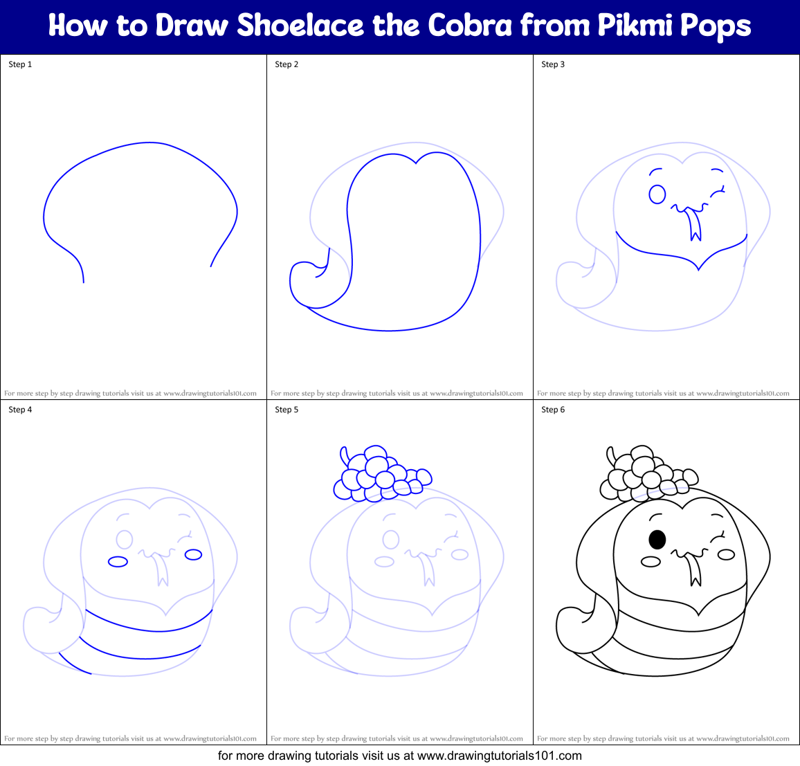 How to Draw Shoelace the Cobra from Pikmi Pops Printable Step by Step