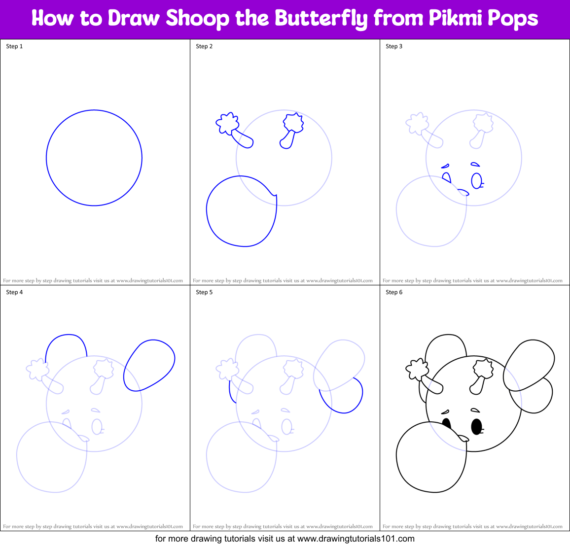 How to Draw Shoop the Butterfly from Pikmi Pops Printable Step by Step