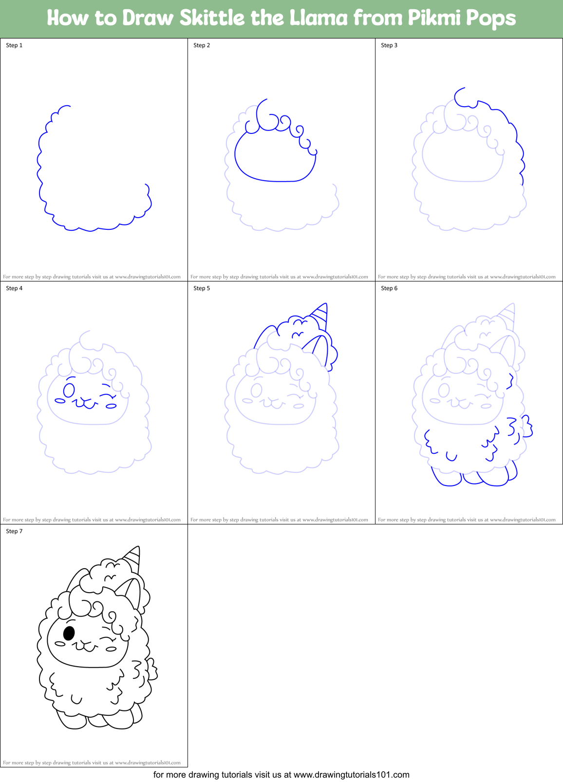 How to Draw Skittle the Llama from Pikmi Pops Printable Step by Step