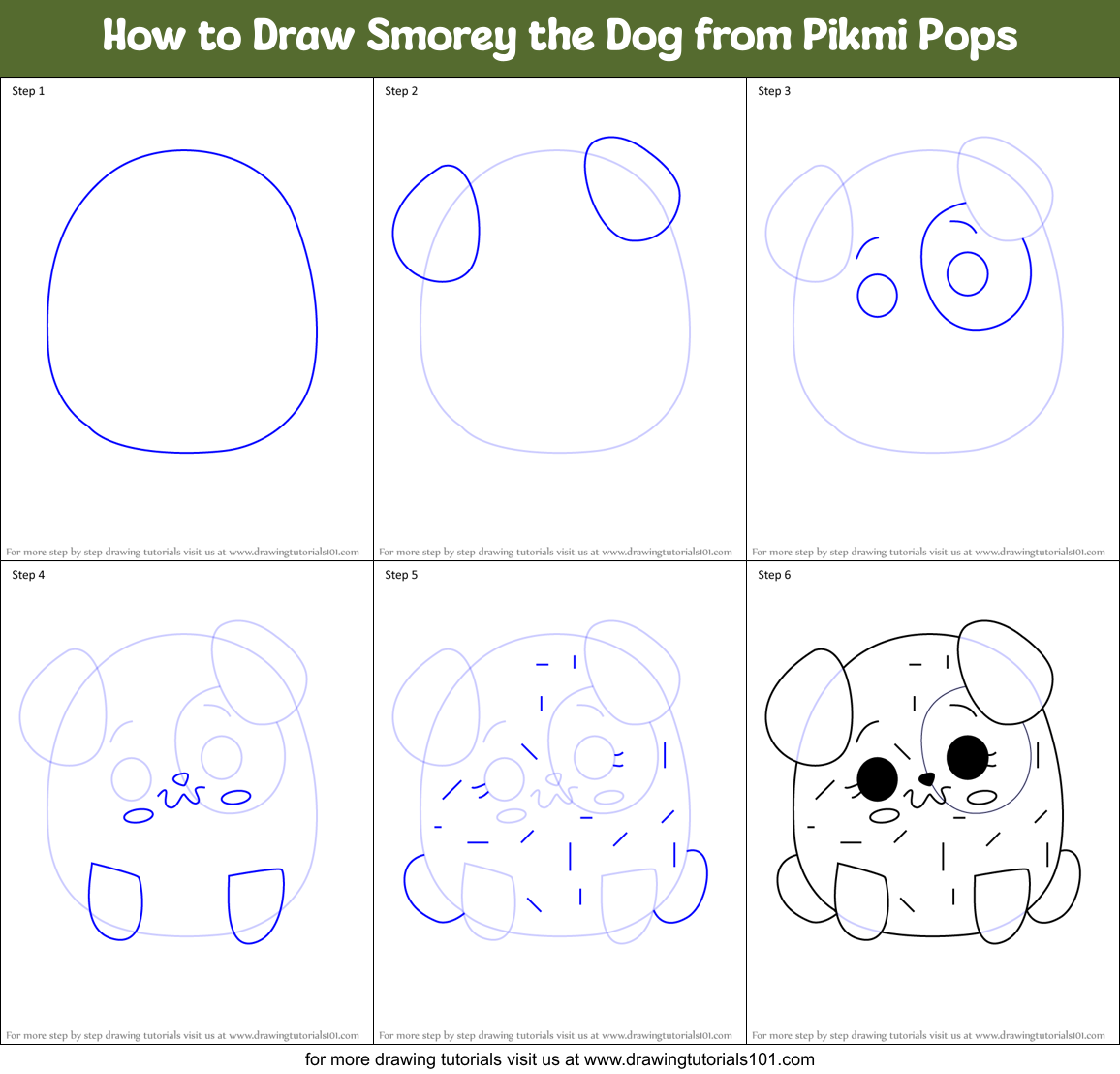 How to Draw Smorey the Dog from Pikmi Pops Printable Step by Step