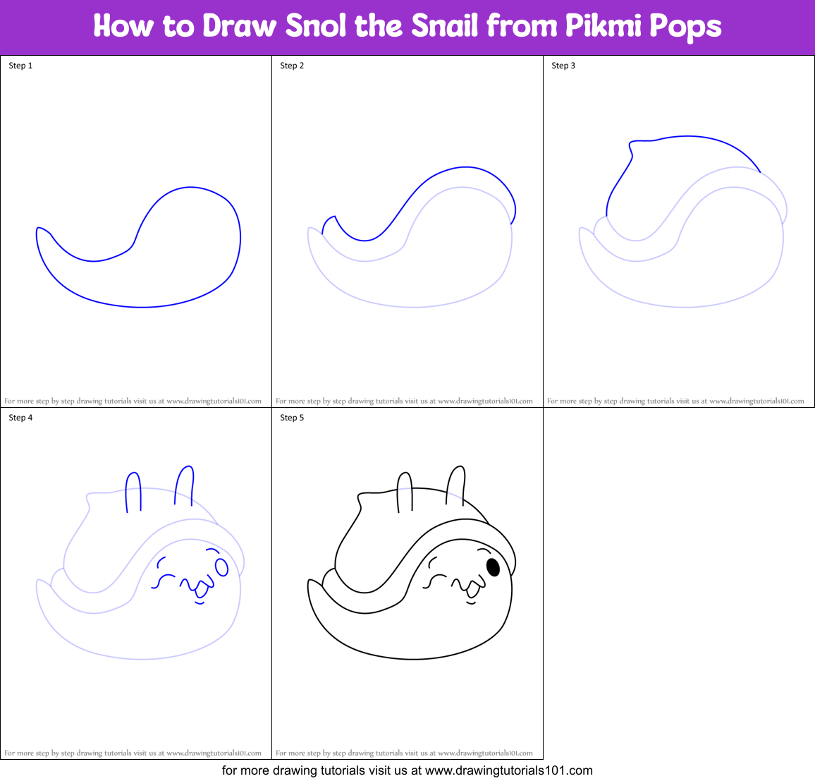How to Draw Snol the Snail from Pikmi Pops Printable Step by Step