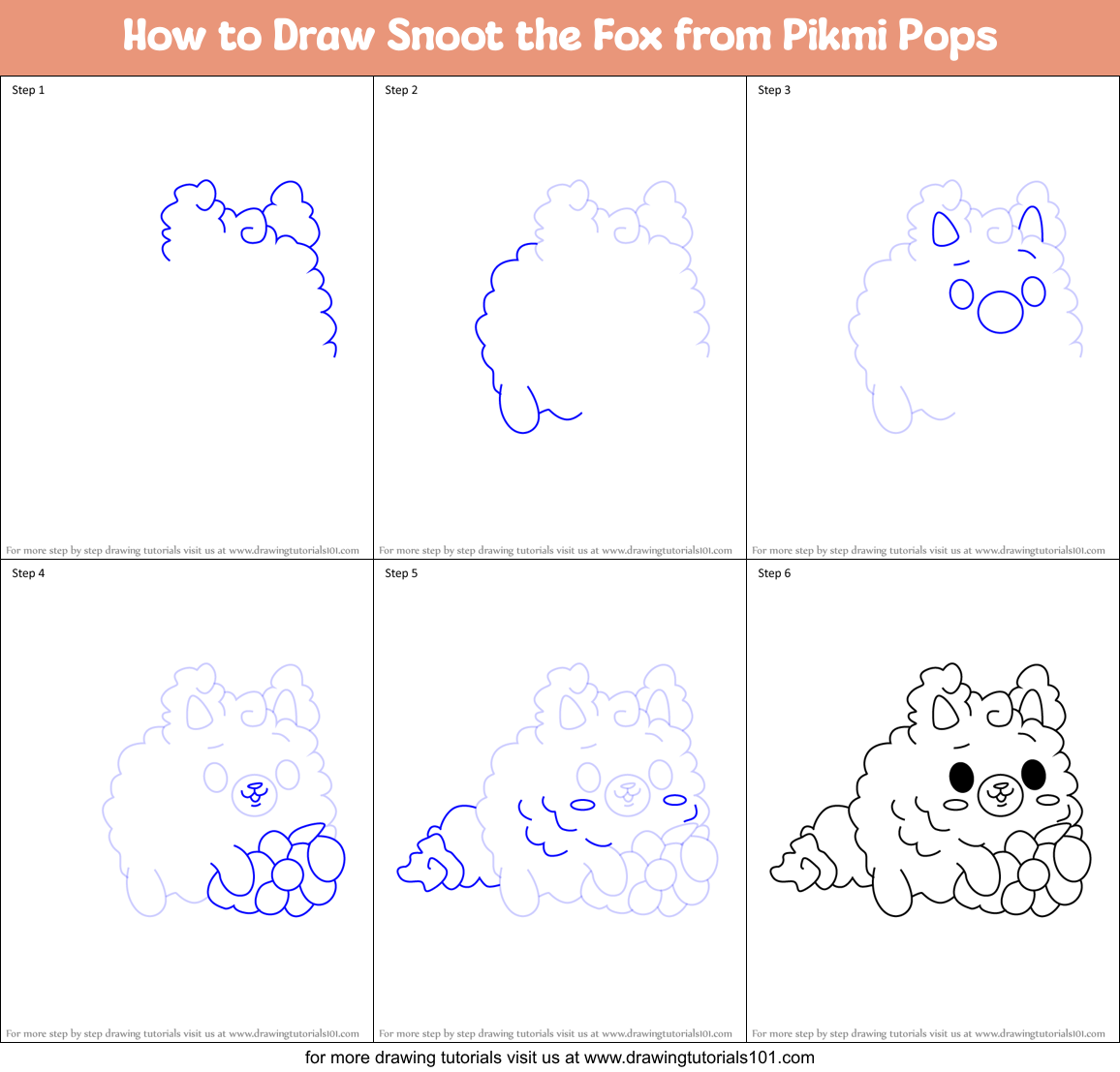 How to Draw Snoot the Fox from Pikmi Pops Printable Step by Step