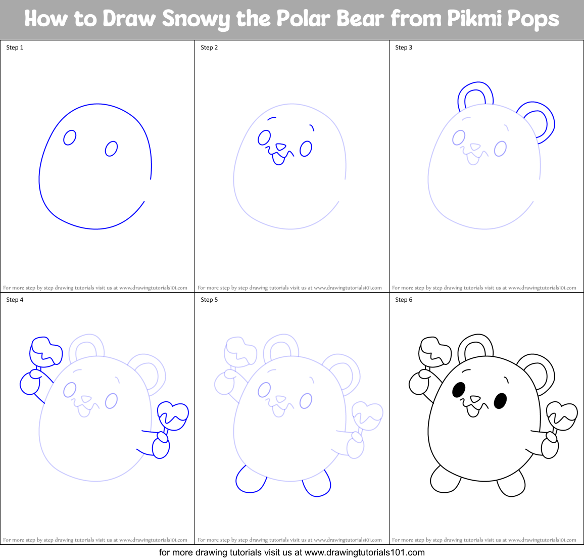 How to Draw Snowy the Polar Bear from Pikmi Pops Printable Step by Step