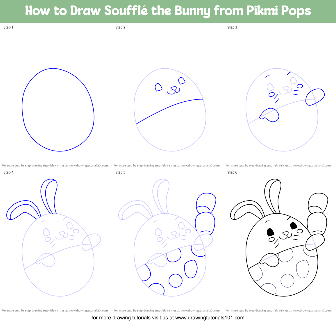 How to Draw Soufflé the Bunny from Pikmi Pops Printable Step by Step