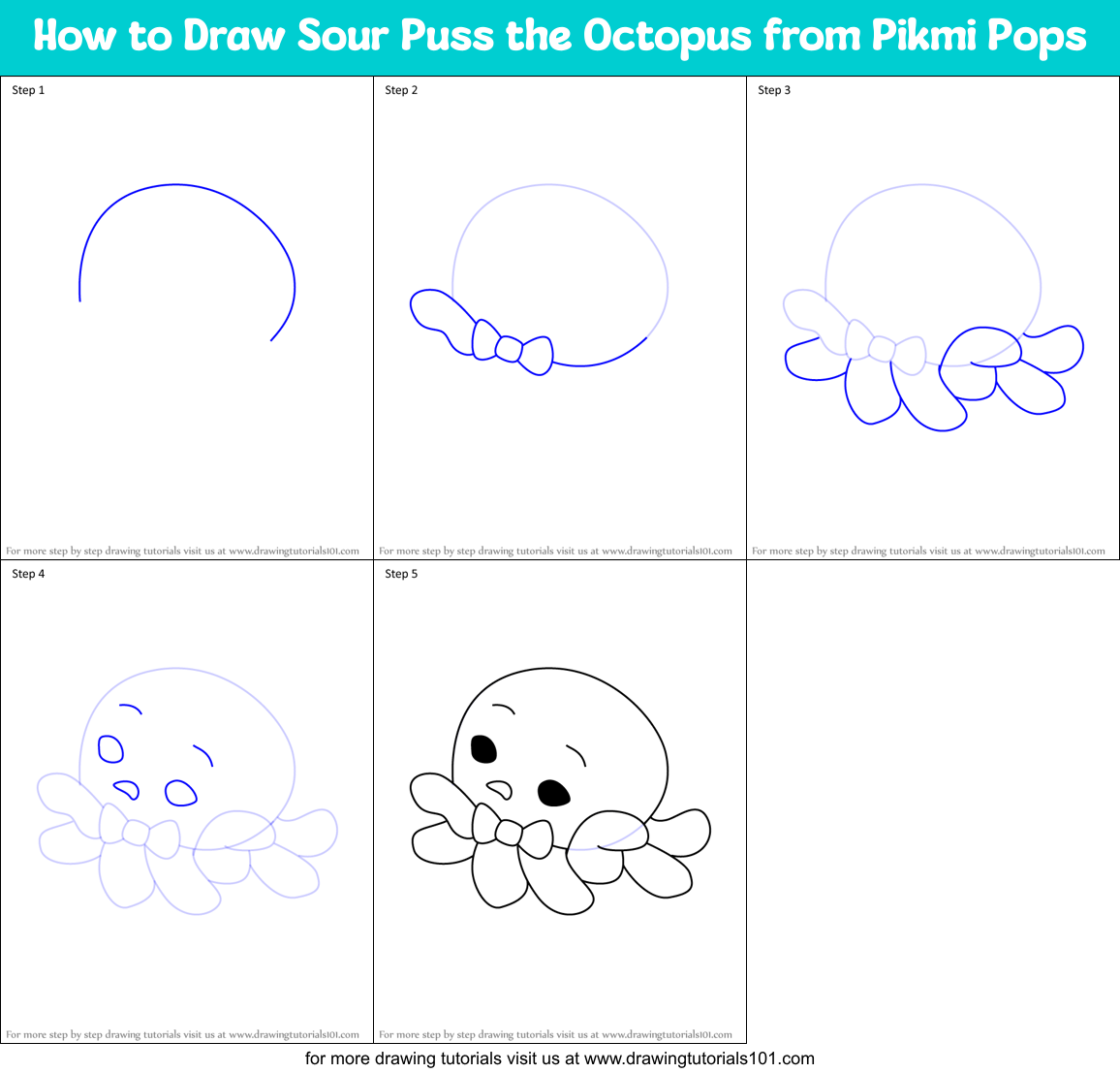 How to Draw Sour Puss the Octopus from Pikmi Pops Printable Step by Step