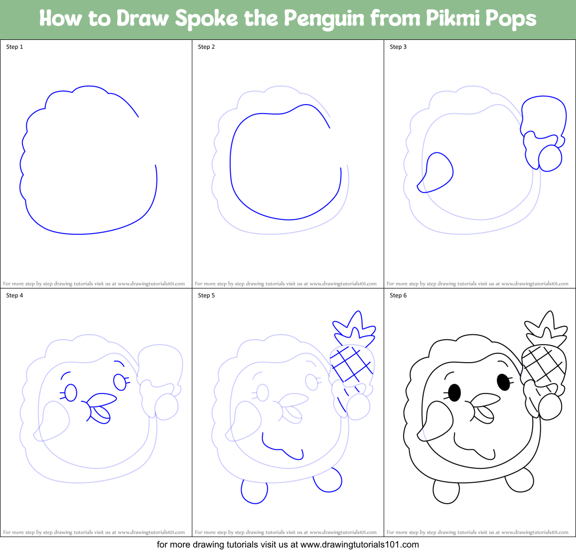 How to Draw Spoke the Penguin from Pikmi Pops Printable Step by Step