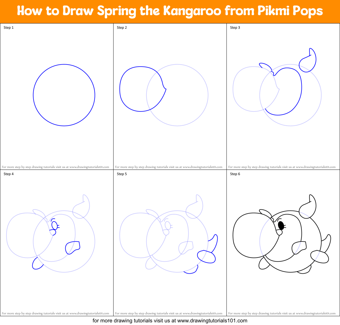 How to Draw Spring the Kangaroo from Pikmi Pops Printable Step by Step