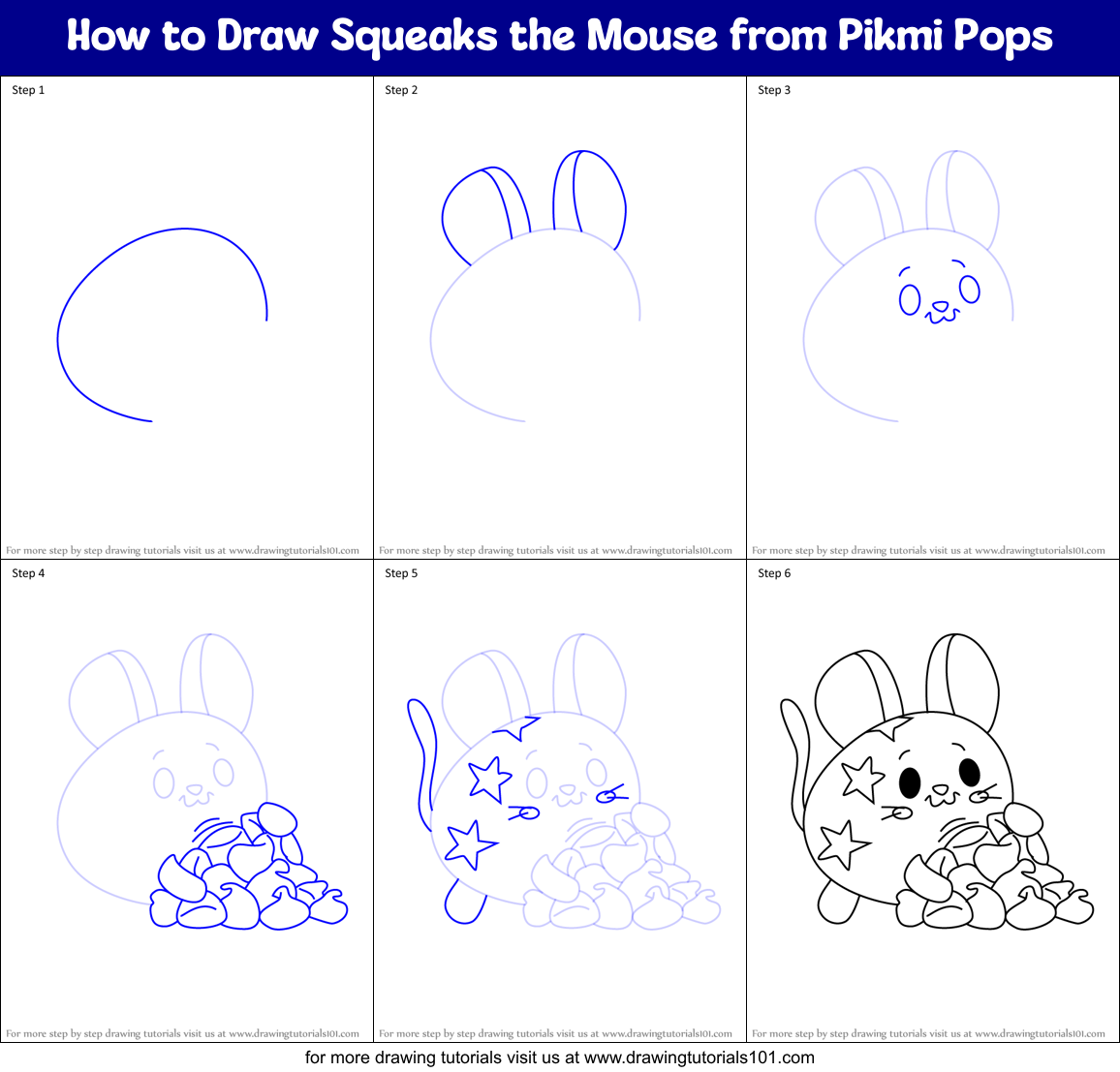 How to Draw Squeaks the Mouse from Pikmi Pops Printable Step by Step