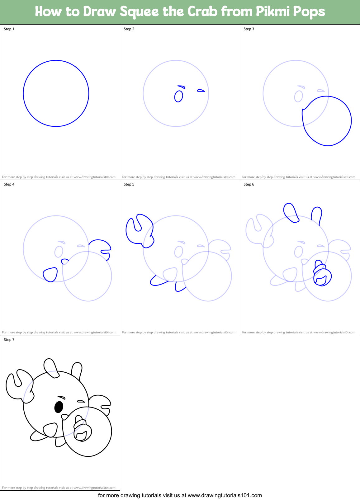 How to Draw Squee the Crab from Pikmi Pops Printable Step by Step