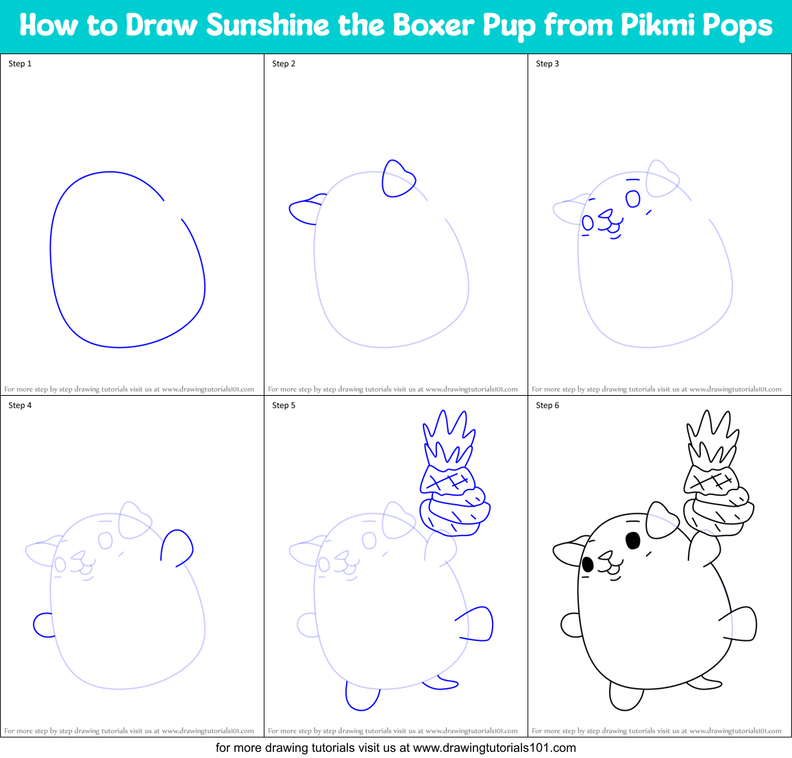 How to Draw Sunshine the Boxer Pup from Pikmi Pops Printable Step by Step