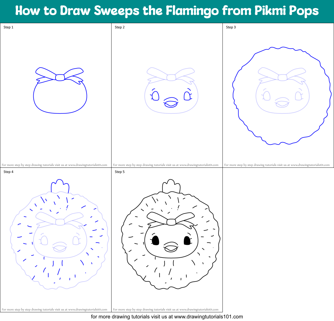 How to Draw Sweeps the Flamingo from Pikmi Pops Printable Step by Step