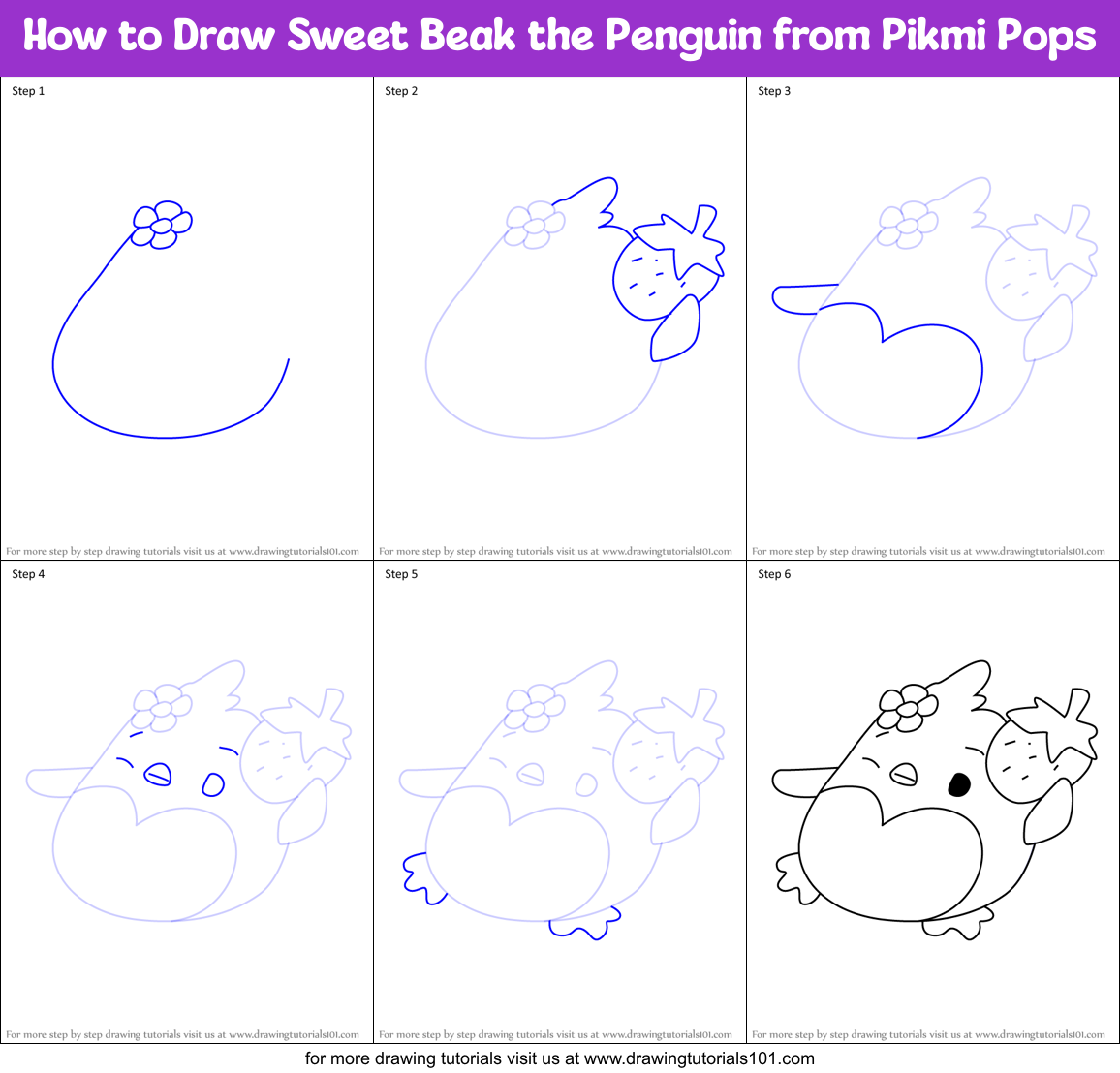 How to Draw Sweet Beak the Penguin from Pikmi Pops Printable Step by Step