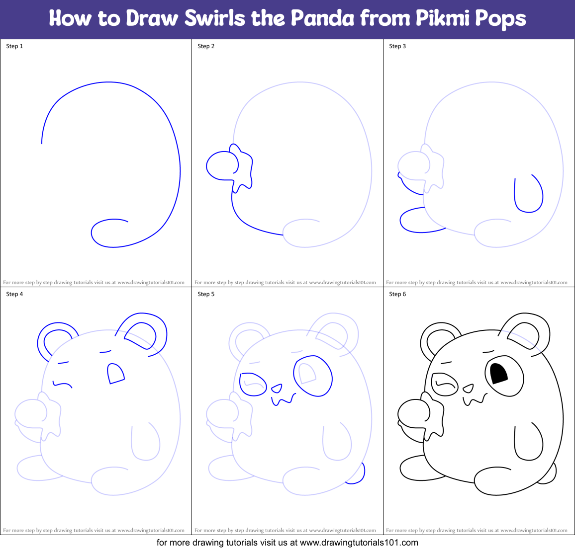 How to Draw Swirls the Panda from Pikmi Pops Printable Step by Step