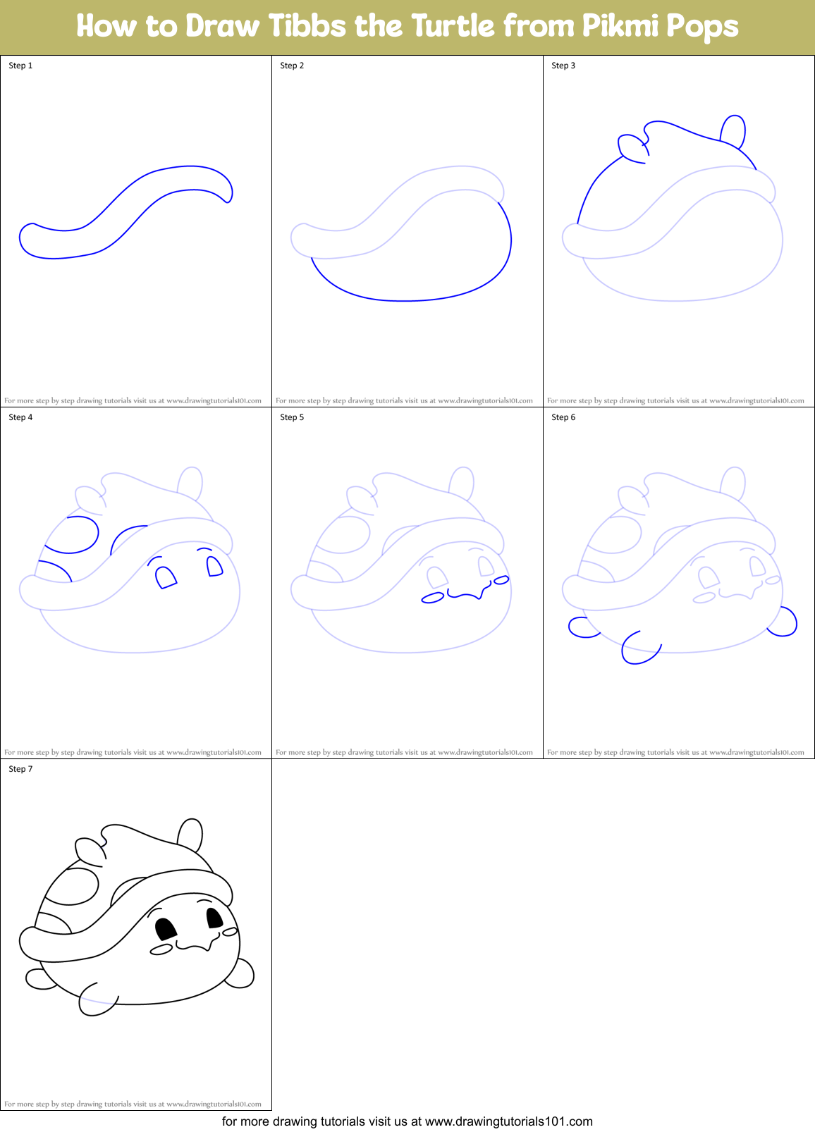 How to Draw Tibbs the Turtle from Pikmi Pops Printable Step by Step