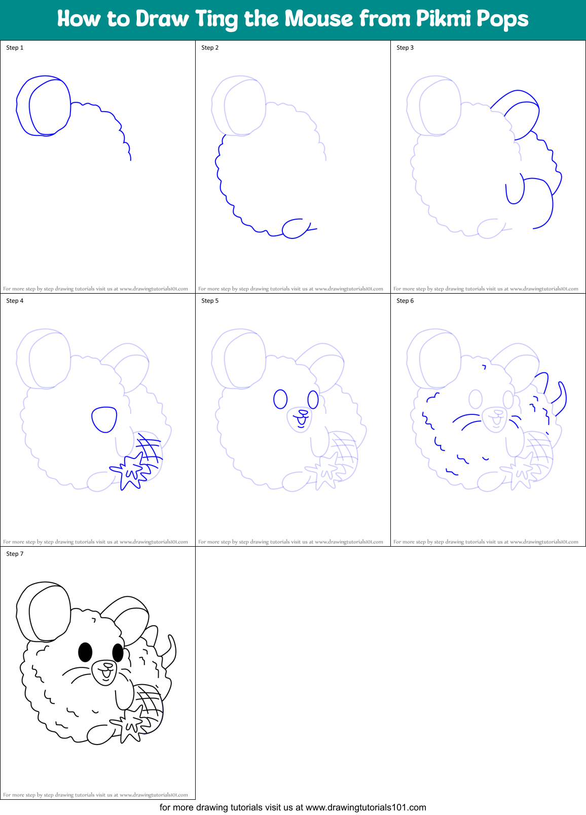 How to Draw Ting the Mouse from Pikmi Pops Printable Step by Step