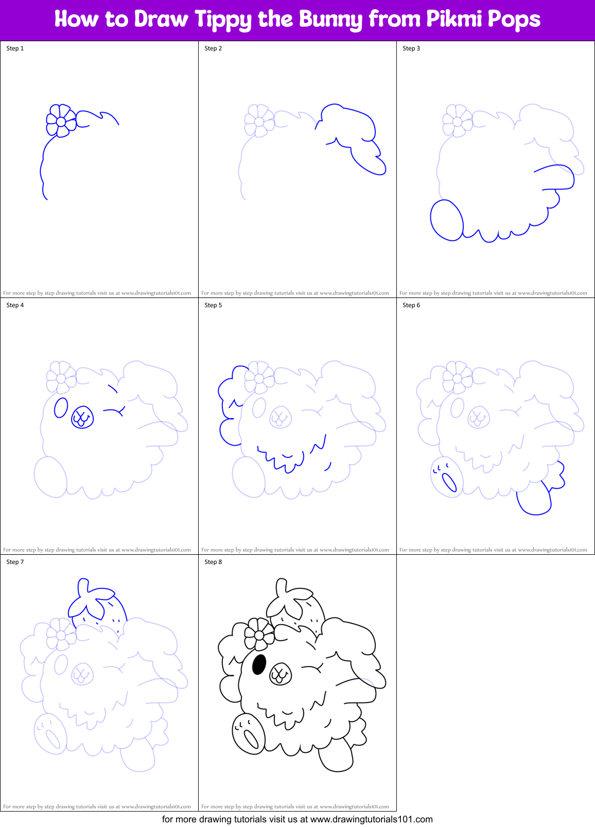 How to Draw Tippy the Bunny from Pikmi Pops Printable Step by Step