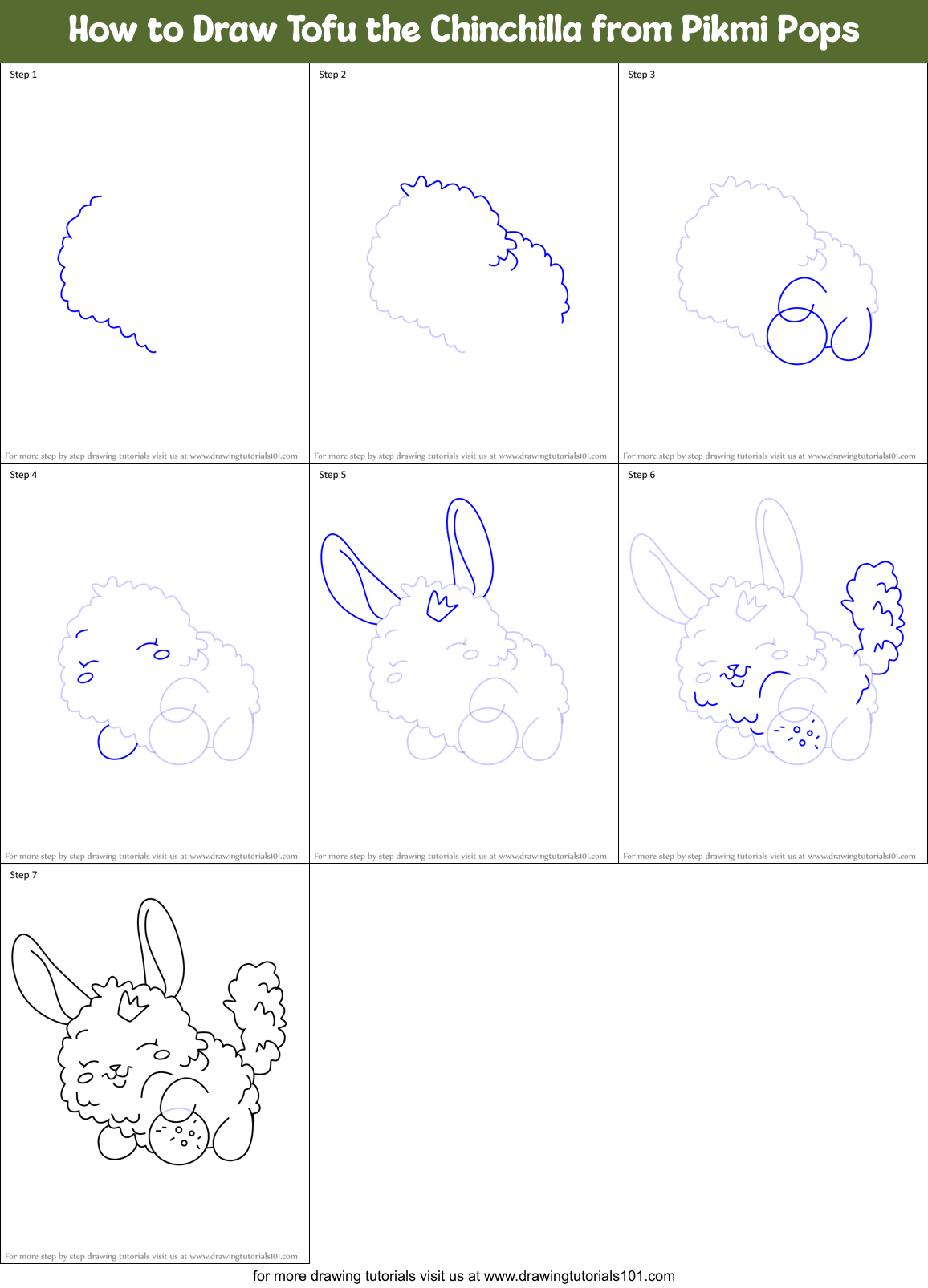 How to Draw Tofu the Chinchilla from Pikmi Pops Printable Step by Step