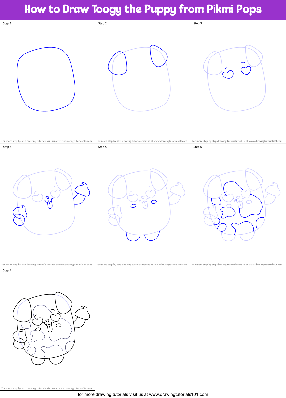 How to Draw Toogy the Puppy from Pikmi Pops Printable Step by Step