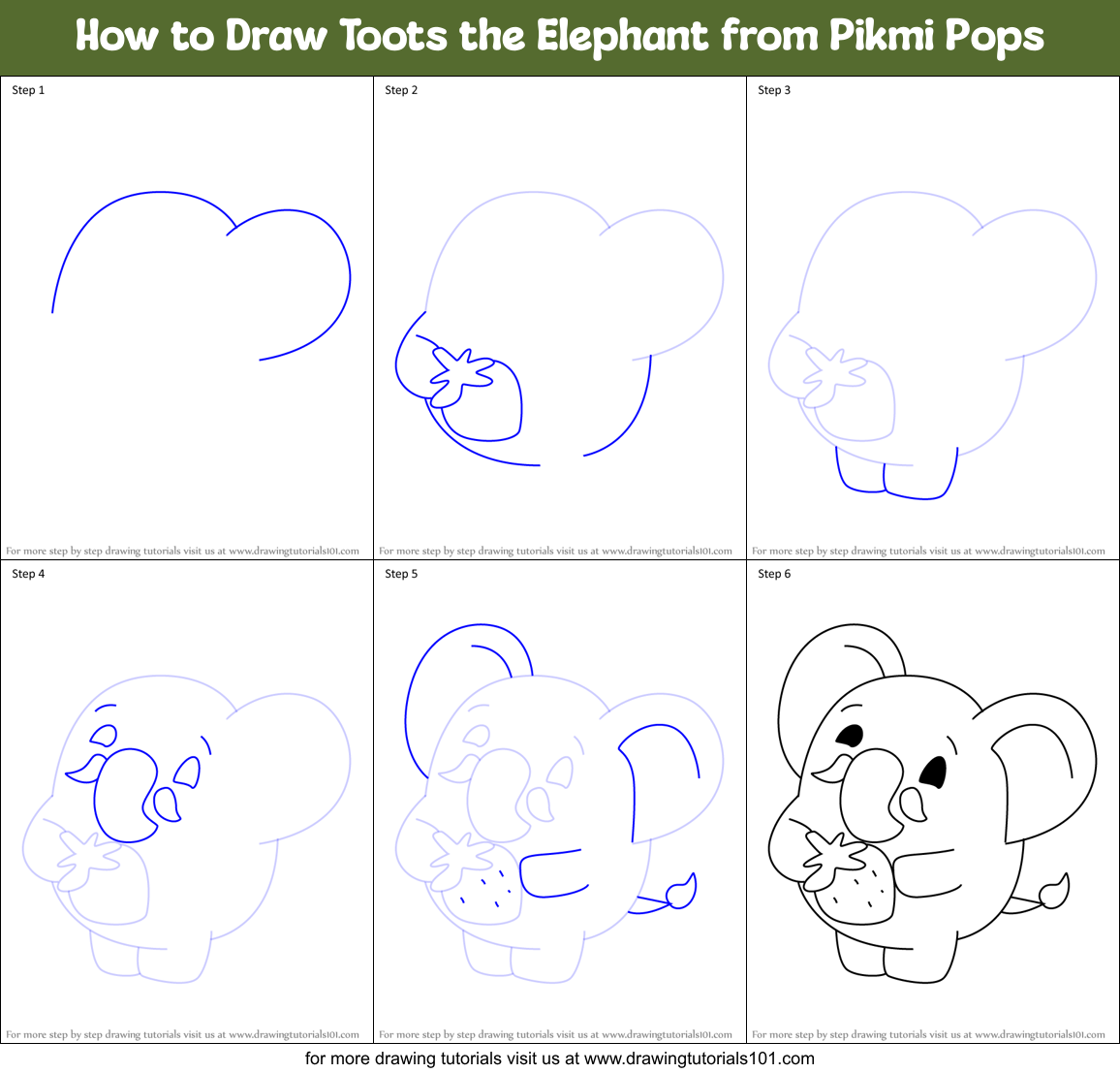 How to Draw Toots the Elephant from Pikmi Pops Printable Step by Step