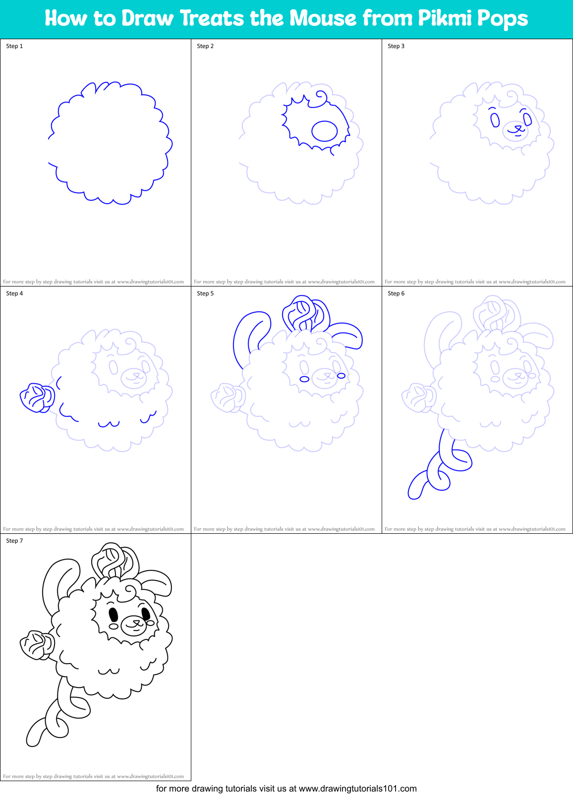 How to Draw Treats the Mouse from Pikmi Pops Printable Step by Step