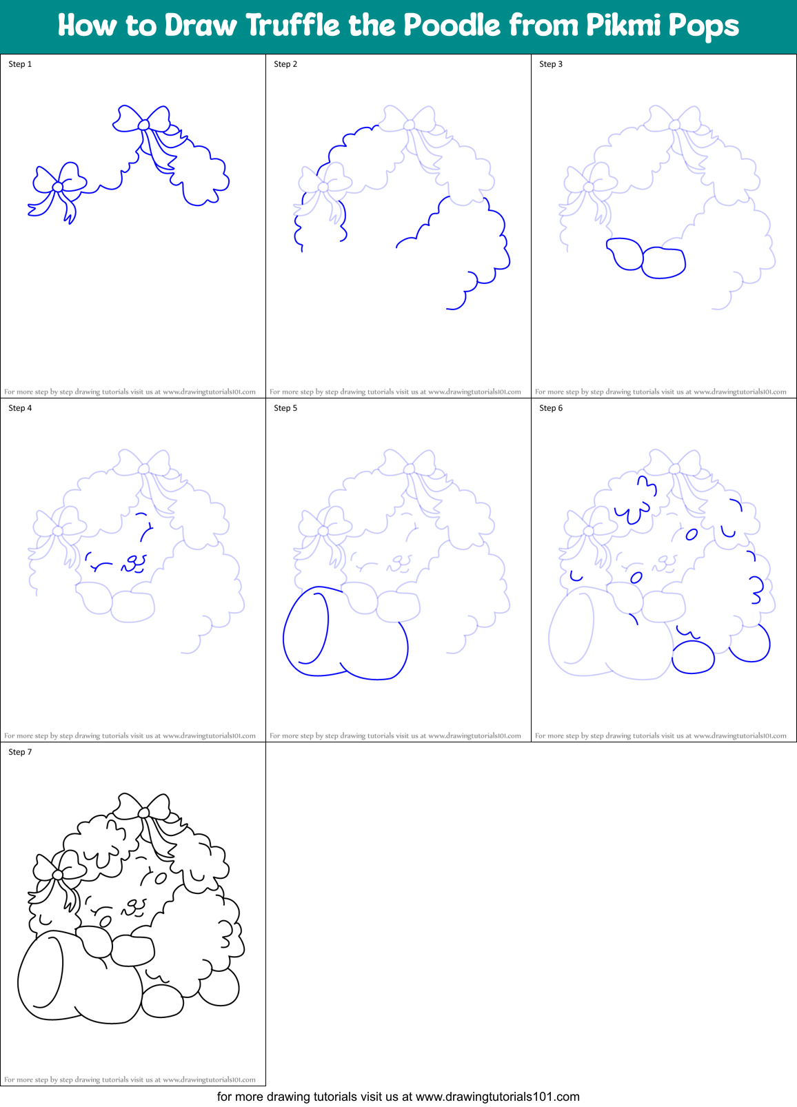 How to Draw Truffle the Poodle from Pikmi Pops Printable Step by Step