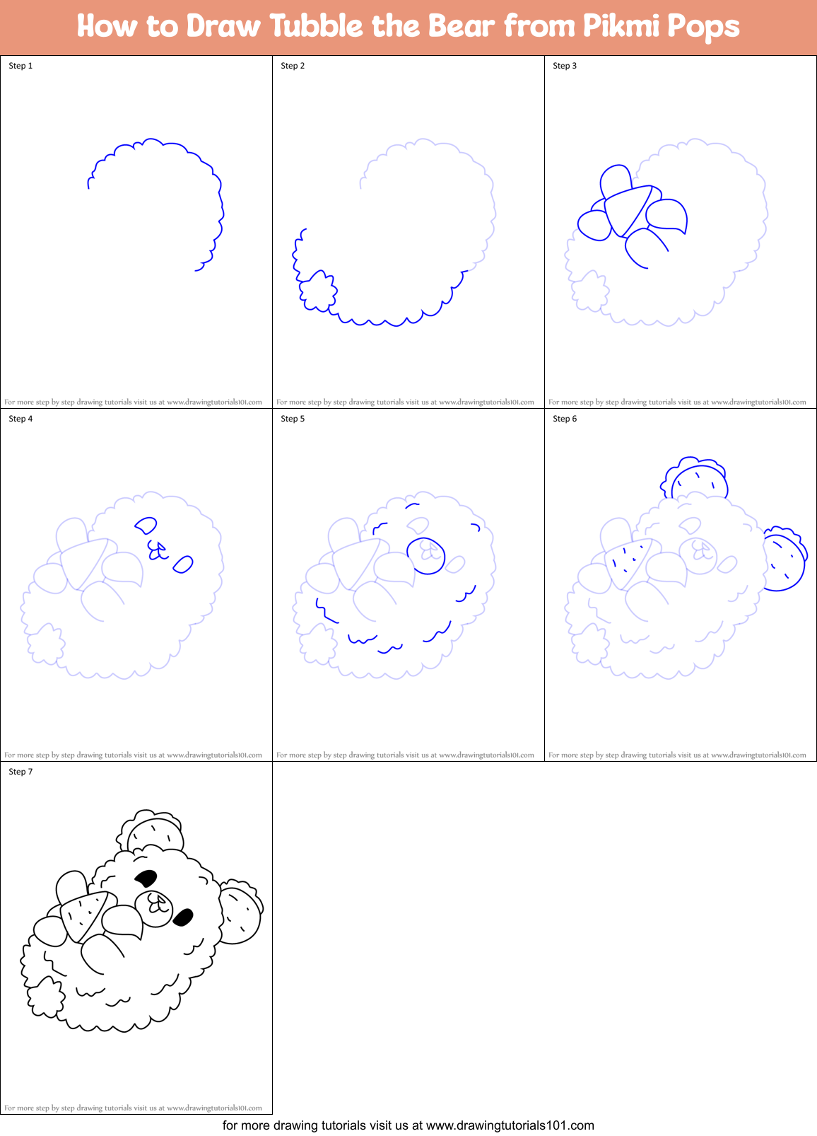 How to Draw Tubble the Bear from Pikmi Pops Printable Step by Step