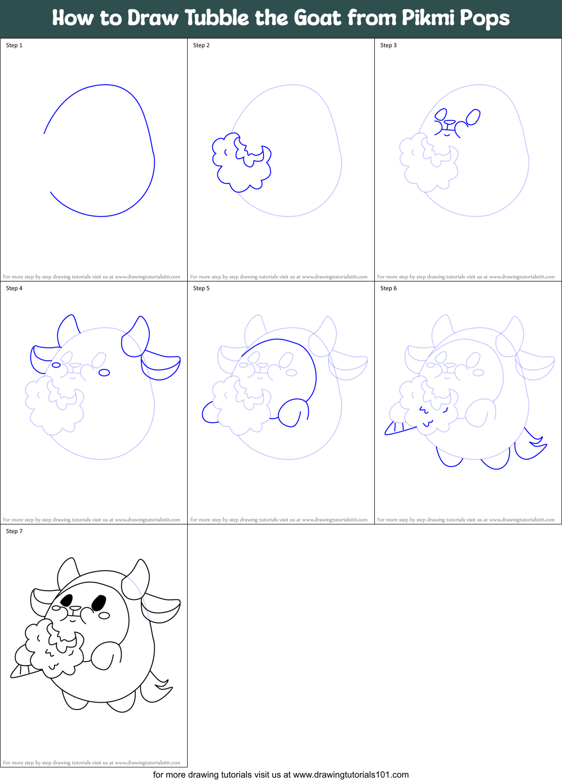 How to Draw Tubble the Goat from Pikmi Pops Printable Step by Step