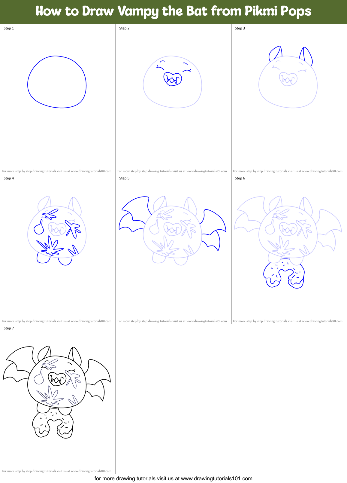 How to Draw Vampy the Bat from Pikmi Pops Printable Step by Step