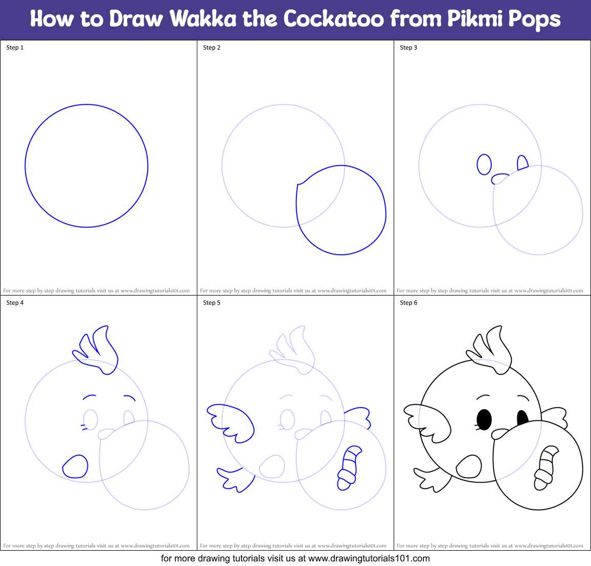 How to Draw Wakka the Cockatoo from Pikmi Pops Printable Step by Step