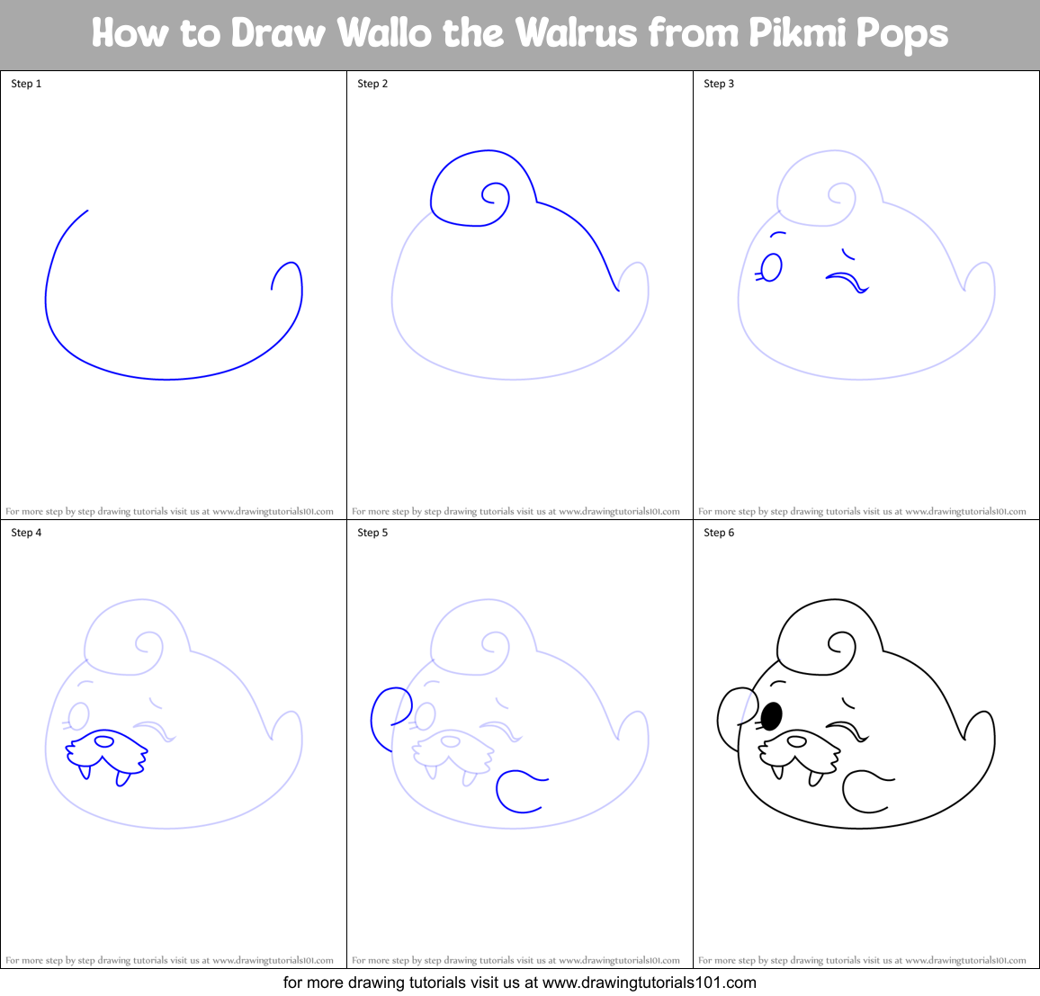 How to Draw Wallo the Walrus from Pikmi Pops Printable Step by Step