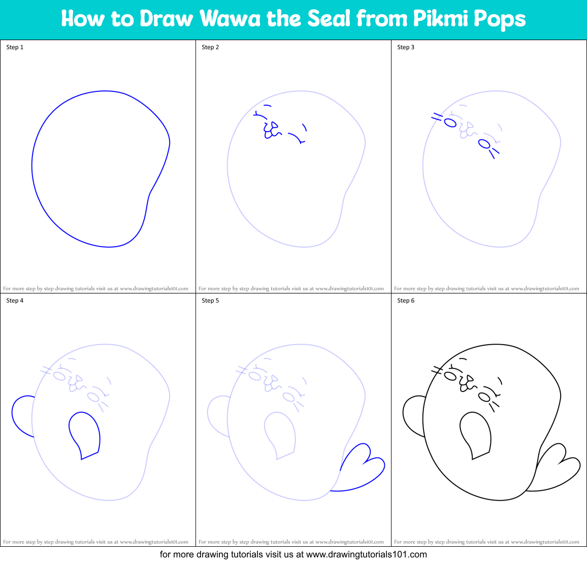 How to Draw Wawa the Seal from Pikmi Pops Printable Step by Step