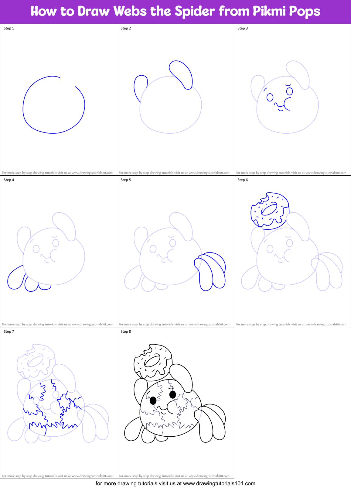 How to Draw Webs the Spider from Pikmi Pops Printable Step by Step