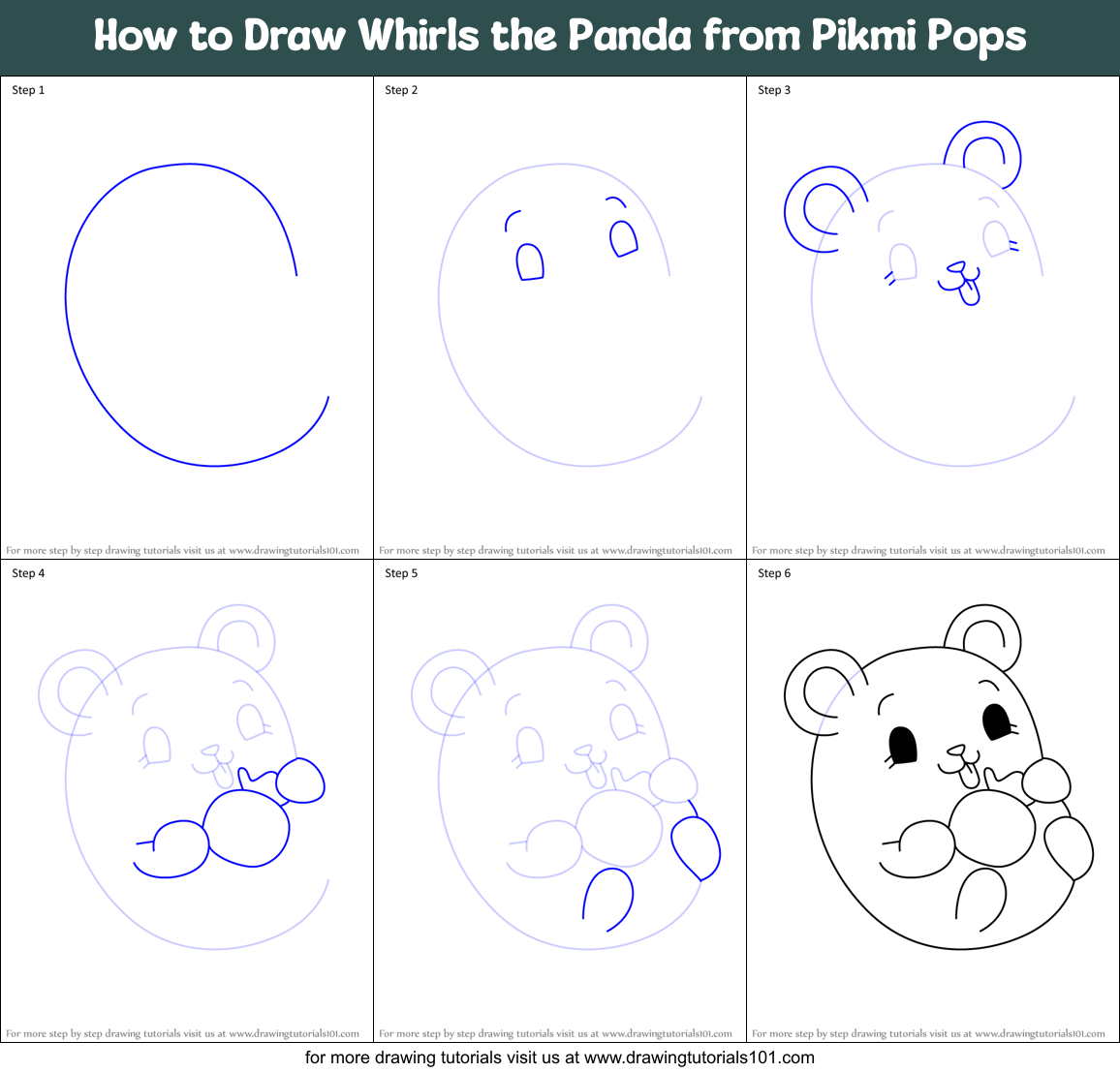 How to Draw Whirls the Panda from Pikmi Pops Printable Step by Step