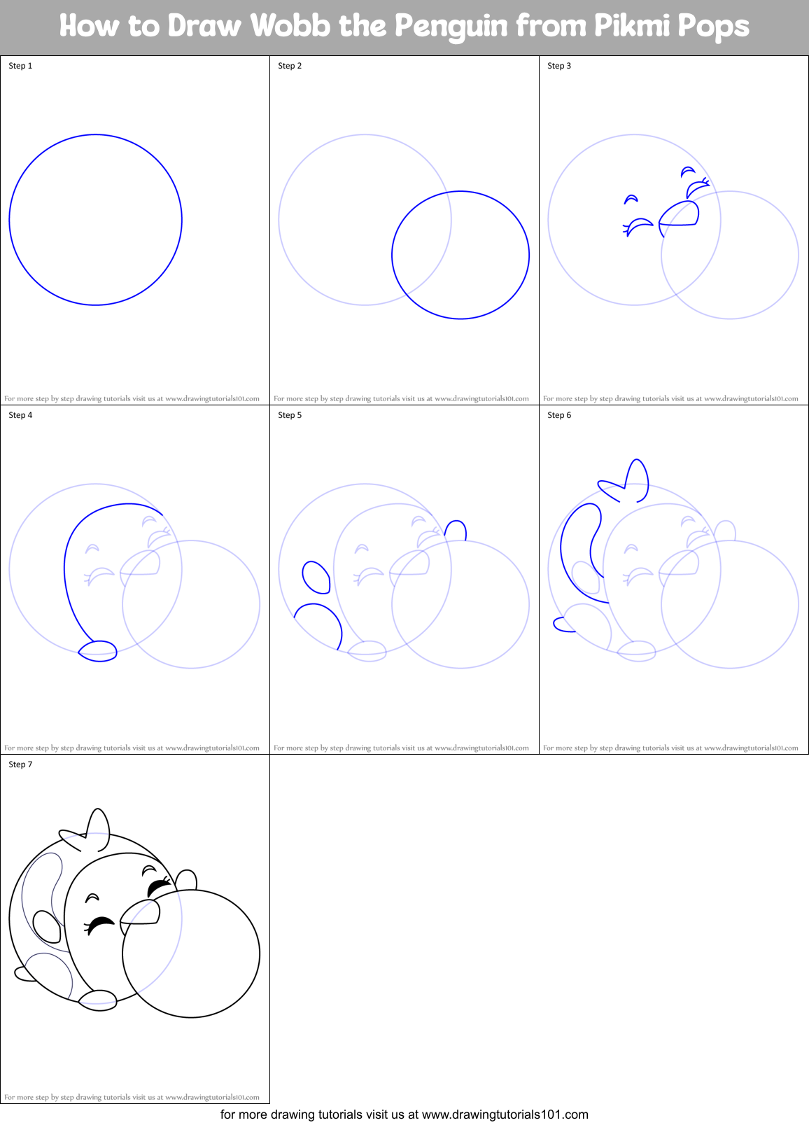 How to Draw Wobb the Penguin from Pikmi Pops Printable Step by Step